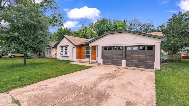 2017 Moline Dr, Haltom City, TX 76117 - ranch-style house with a front yard, a garage, concrete driveway, and central AC unit