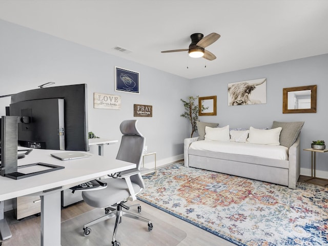 325 Beasley Rd, Combine, TX 75159 - office with a ceiling fan, wood finished floors, and baseboards