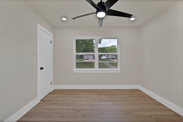 1146 Norwood Dr, Hurst, TX 76053 - empty room with baseboards, ceiling fan, light wood-type flooring, and recessed lighting
