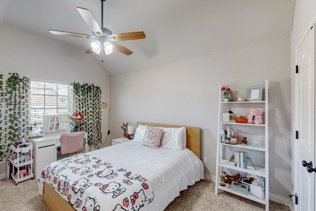 160 Melbourne Dr, Willow Park, TX 76087 - bedroom with vaulted ceiling, carpet, baseboards, and a ceiling fan