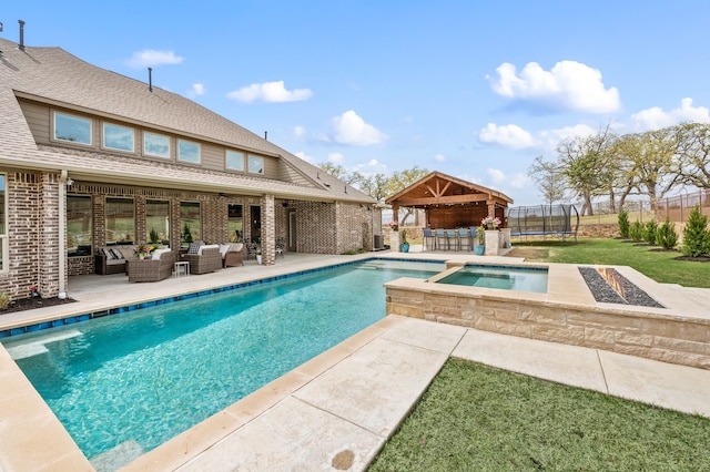 725 Sir Barton Trl, Keller, TX 76248 - view of pool with an outdoor living space, a gazebo, a patio, cooling unit, and a pool with connected hot tub