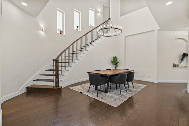 417 Burberry, Grand Prairie, TX 75052 - dining room featuring stairs, wood finished floors, a chandelier, baseboards, and recessed lighting