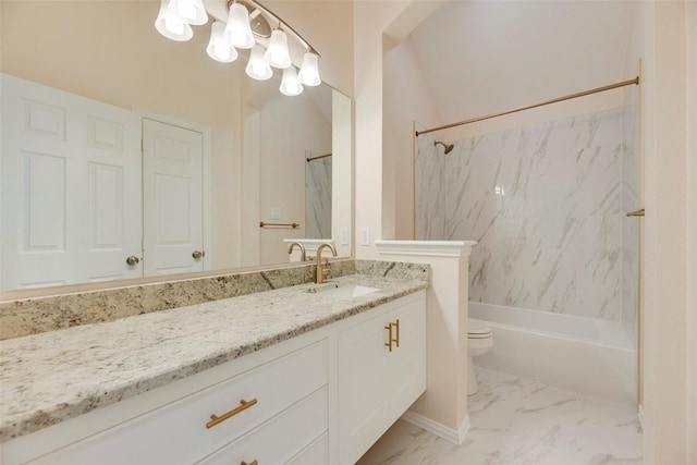 1527 Pleasant Run, Allen, TX 75002 - bathroom with marble finish flooring, toilet, vanity, and bathtub / shower combination