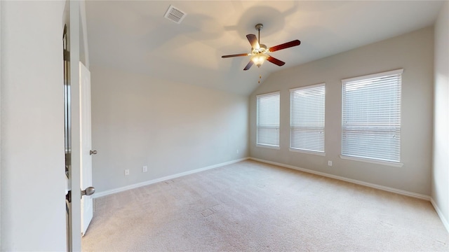 304 Eden Dr, Fate, TX 75189 - spare room featuring ceiling fan, light colored carpet, vaulted ceiling, and baseboards