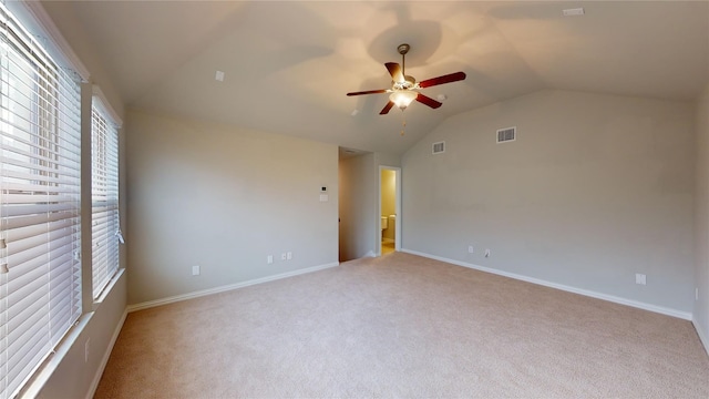 304 Eden Dr, Fate, TX 75189 - unfurnished room with vaulted ceiling, light colored carpet, a ceiling fan, and baseboards