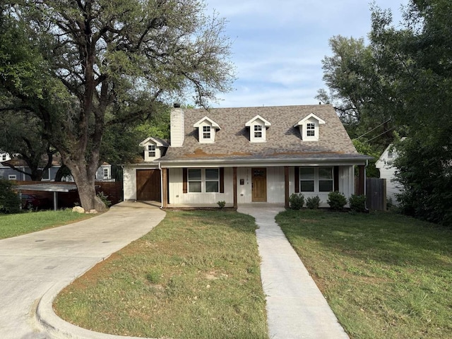2158 Morning Glory Ave, Fort Worth, TX 76111 - new england style home featuring driveway, a chimney, a shingled roof, a garage, and board and batten siding