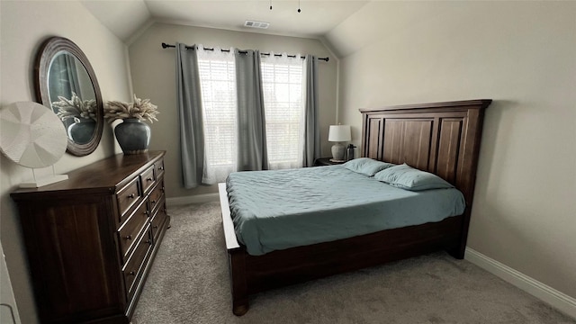 4557 El Paso Dr, Plano, TX 75024 - bedroom with vaulted ceiling, light colored carpet, and baseboards