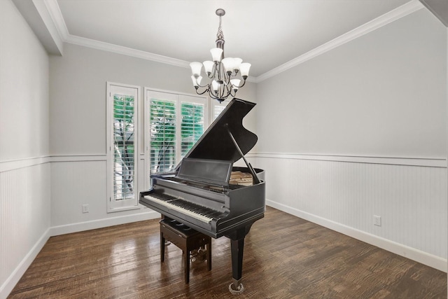 1309 Constitution Dr, Mckinney, TX 75071 - sitting room with a chandelier, wainscoting, ornamental molding, wood finished floors, and baseboards