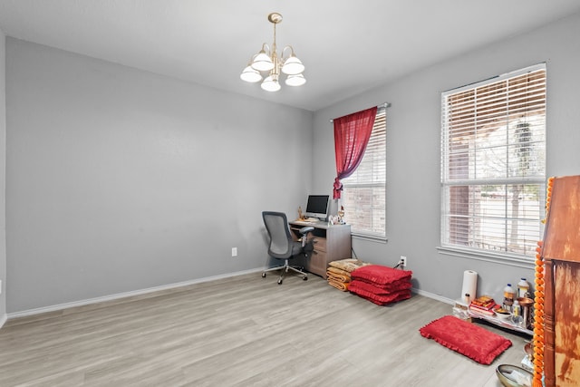 2304 Bermont Red Ln, Fort Worth, TX 76131 - office space with wood finished floors, a chandelier, and baseboards