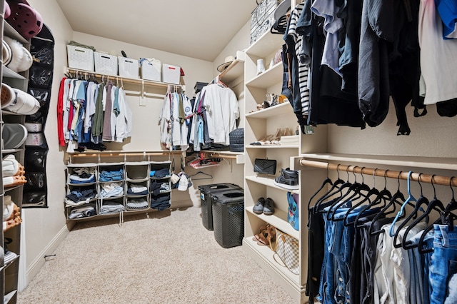 walk in closet with carpet