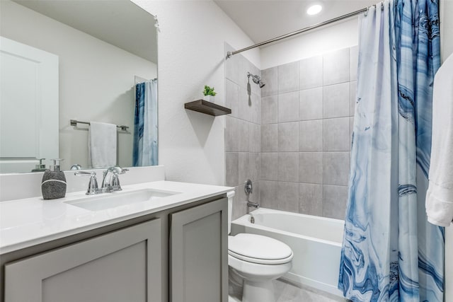 7332 Carnation St, Little Elm, TX 76227 - bathroom featuring toilet, shower / tub combo with curtain, and vanity