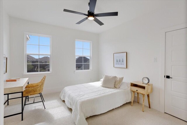 bedroom with carpet floors and ceiling fan