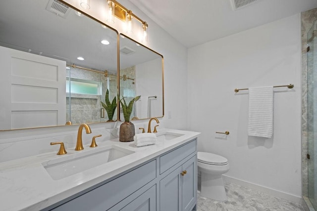 1500 W Virginia St, Mckinney, TX 75069 - bathroom with toilet, a shower stall, baseboards, and double vanity