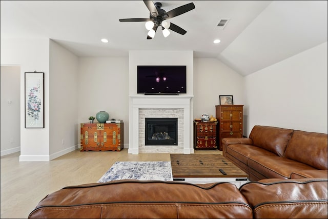 8529 Melrose, The Colony, TX 75056 - living area featuring wood finished floors, ceiling fan, baseboards, a glass covered fireplace, and recessed lighting