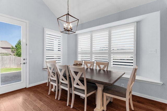 700 Renault Way, Mckinney, TX 75071 - dining room with a chandelier, wood finished floors, lofted ceiling, and baseboards