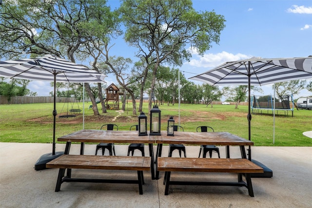 260 Greene Rd, Weatherford, TX 76087 - view of property's community featuring outdoor dining space, a trampoline, a patio area, and a playground