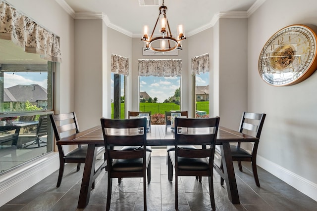 5 Maltese Cir, Heath, TX 75032 - dining space featuring a chandelier, ornamental molding, and baseboards
