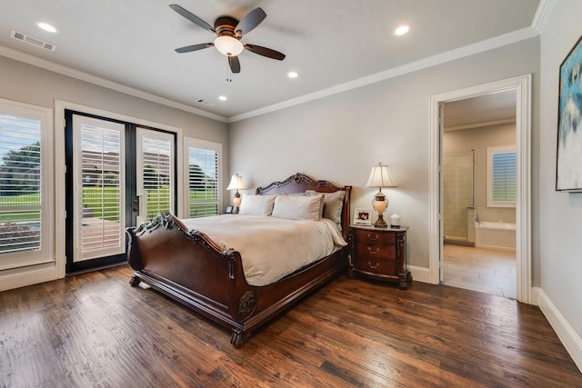 5 Maltese Cir, Heath, TX 75032 - bedroom with access to outside, ornamental molding, wood finished floors, baseboards, and ensuite bath