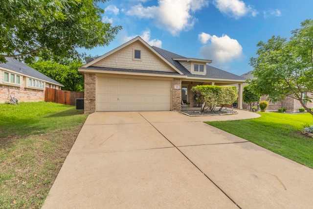 1100 Thicket Dr, Mansfield, TX 76063 - craftsman inspired home featuring an attached garage, concrete driveway, brick siding, cooling unit, and a shingled roof