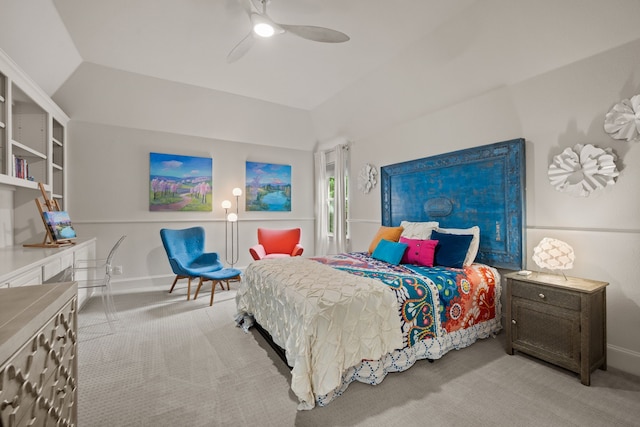 bedroom with carpet floors, a ceiling fan, and baseboards