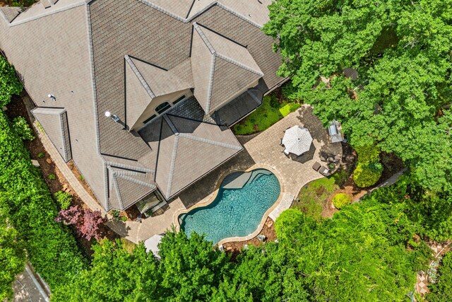 aerial view of a pool
