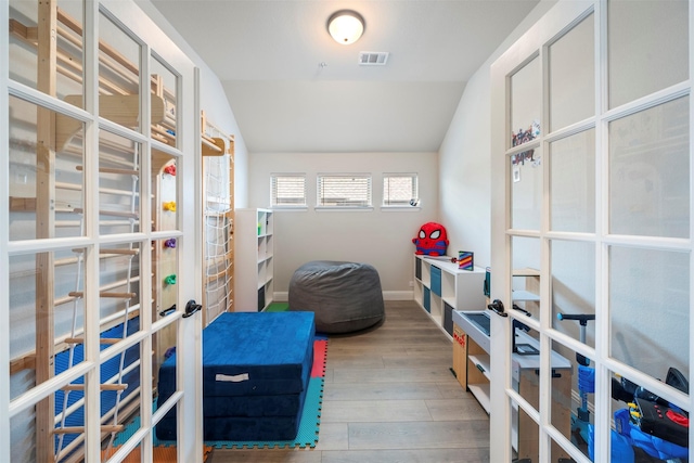 storage room featuring french doors
