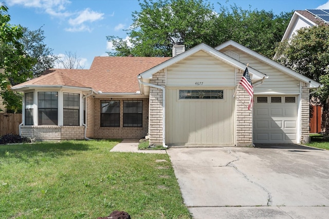 4677 Bracken Dr, Fort Worth, TX 76137 - view of front facade with driveway, a chimney, brick siding, and an attached garage