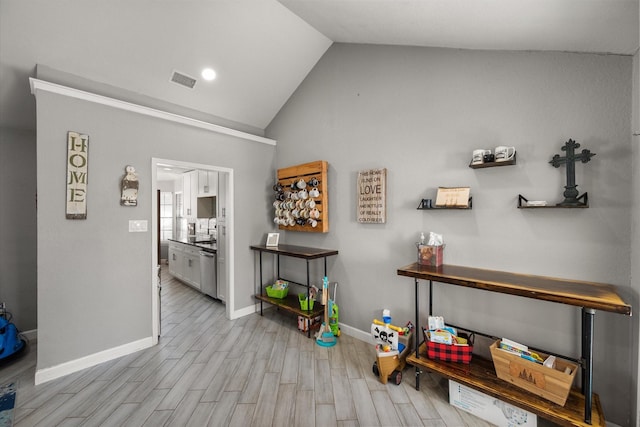 4677 Bracken Dr, Fort Worth, TX 76137 - interior space with vaulted ceiling, wood finished floors, and baseboards