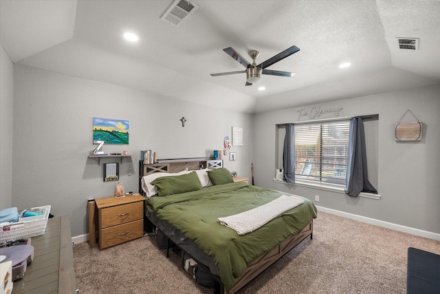 4677 Bracken Dr, Fort Worth, TX 76137 - bedroom featuring carpet, baseboards, a ceiling fan, recessed lighting, and vaulted ceiling