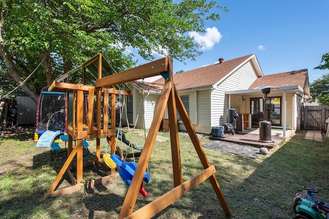 4677 Bracken Dr, Fort Worth, TX 76137 - view of jungle gym with a patio area and a trampoline