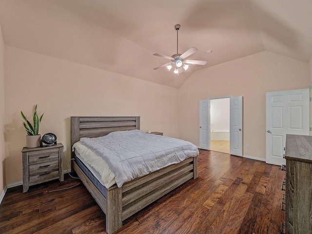 8431 Firewheel Ln, Frisco, TX 75036 - bedroom with lofted ceiling, dark wood finished floors, and ceiling fan