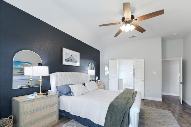 2812 Arabian Ln, Celina, TX 75009 - bedroom with wood finished floors, baseboards, a ceiling fan, lofted ceiling, and ensuite bathroom