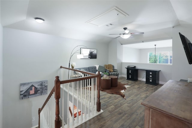 2812 Arabian Ln, Celina, TX 75009 - office space with attic access, a ceiling fan, wood finished floors, and baseboards