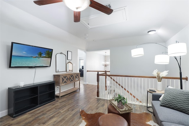 2812 Arabian Ln, Celina, TX 75009 - sitting room featuring attic access, wood finished floors, an upstairs landing, and a ceiling fan