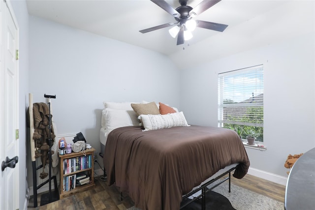 2812 Arabian Ln, Celina, TX 75009 - bedroom featuring wood finished floors, baseboards, lofted ceiling, and ceiling fan