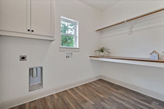 164 Vz County Road 2433, Canton, TX 75103 - washroom with electric dryer hookup, cabinet space, hookup for a washing machine, baseboards, and dark wood-type flooring