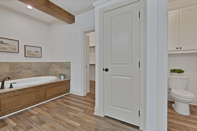 164 Vz County Road 2433, Canton, TX 75103 - full bath featuring toilet, a garden tub, wood finished floors, crown molding, and a closet