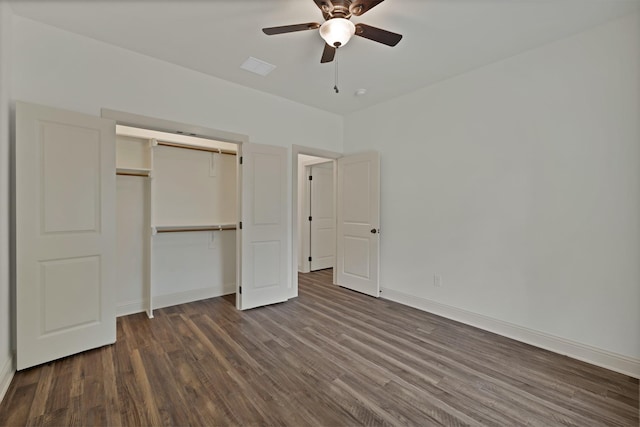 164 Vz County Road 2433, Canton, TX 75103 - unfurnished bedroom with wood finished floors, a closet, baseboards, and a ceiling fan