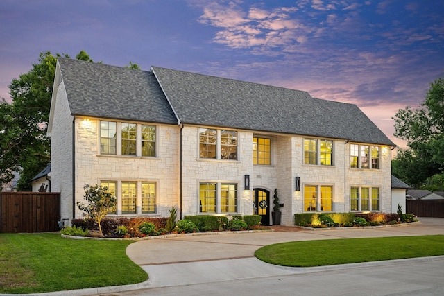 6108 Joyce Way, Dallas, TX 75225 - french country home with stone siding, a shingled roof, and curved driveway