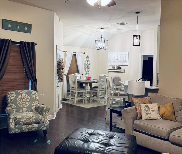 10159 English Oaks Dr, Keithville, LA 71047 - living room with wood finished floors, a ceiling fan, baseboards, and lofted ceiling