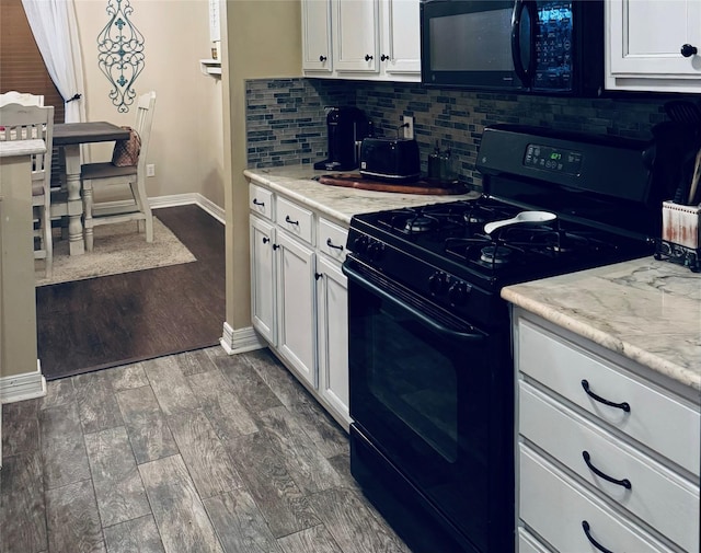 10159 English Oaks Dr, Keithville, LA 71047 - kitchen featuring black appliances, dark wood-style floors, decorative backsplash, baseboards, and white cabinetry
