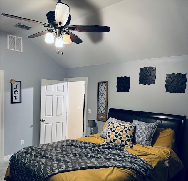 10159 English Oaks Dr, Keithville, LA 71047 - carpeted bedroom with vaulted ceiling and a ceiling fan