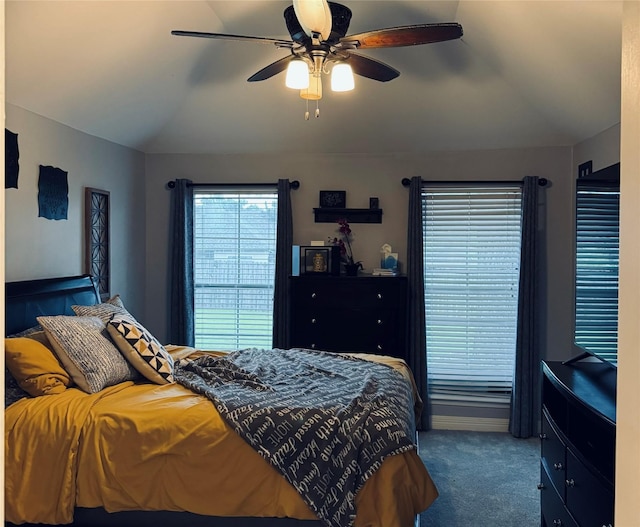 10159 English Oaks Dr, Keithville, LA 71047 - carpeted bedroom featuring vaulted ceiling and ceiling fan