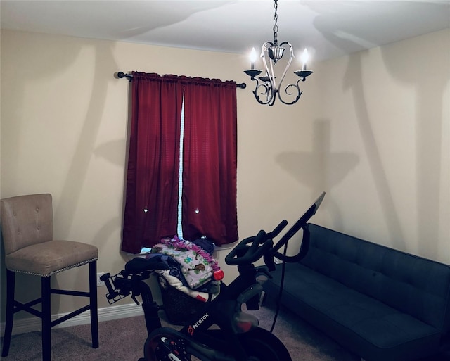 10159 English Oaks Dr, Keithville, LA 71047 - exercise room with a chandelier, carpet floors, and baseboards