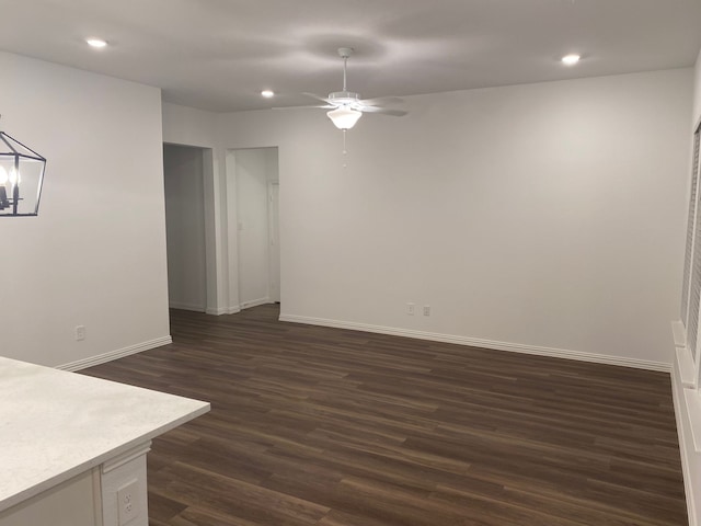1613 Pine Valley Dr, Fort Worth, TX 76052 - empty room with ceiling fan, dark wood-style flooring, recessed lighting, and baseboards