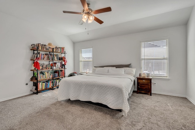 3204 Peacock Ln, Celina, TX 75009 - bedroom with carpet flooring, lofted ceiling, baseboards, and a ceiling fan