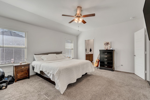 3204 Peacock Ln, Celina, TX 75009 - bedroom with carpet floors, baseboards, lofted ceiling, ceiling fan, and connected bathroom