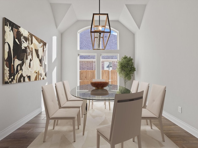 1423 Daisy Corner Dr, Celina, TX 75078 - dining room featuring wood finished floors, baseboards, and vaulted ceiling