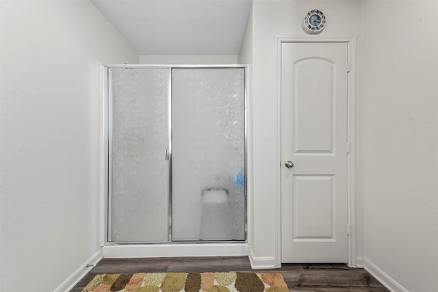 13713 Beaverhead St, Ponder, TX 76259 - full bath with wood finished floors, baseboards, and a shower with door