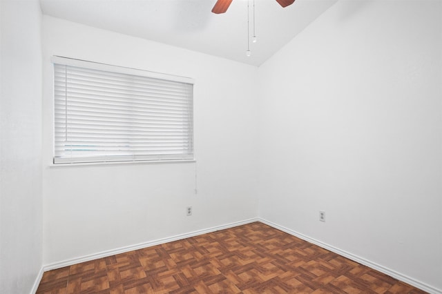 736 Lee St, Mesquite, TX 75149 - empty room featuring a ceiling fan, baseboards, and lofted ceiling